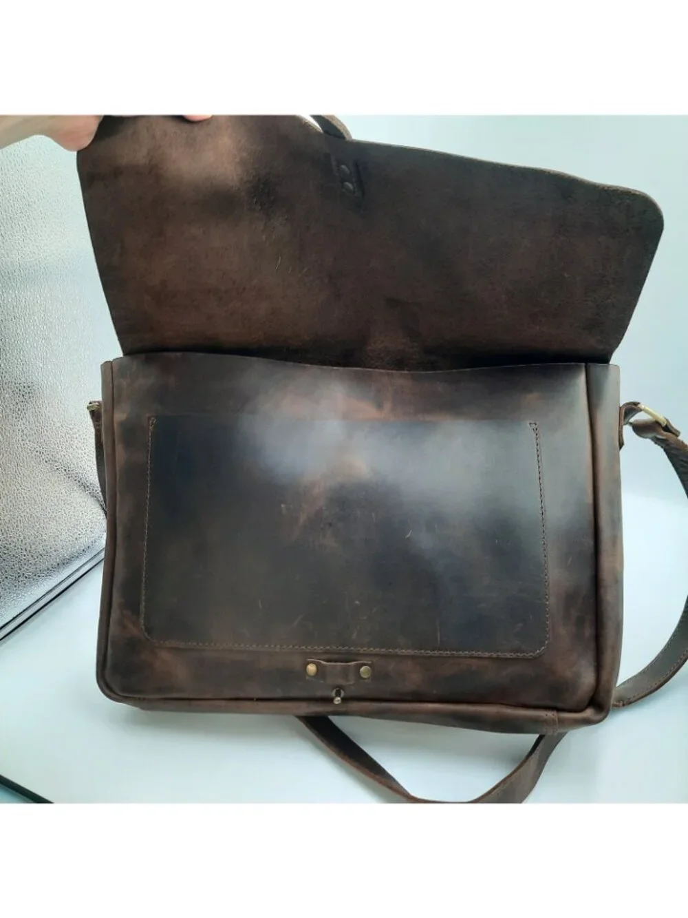 Handmade Leather Goods Brown Full Grain Messenger Bag Shoulder Strap USA 'JMM'